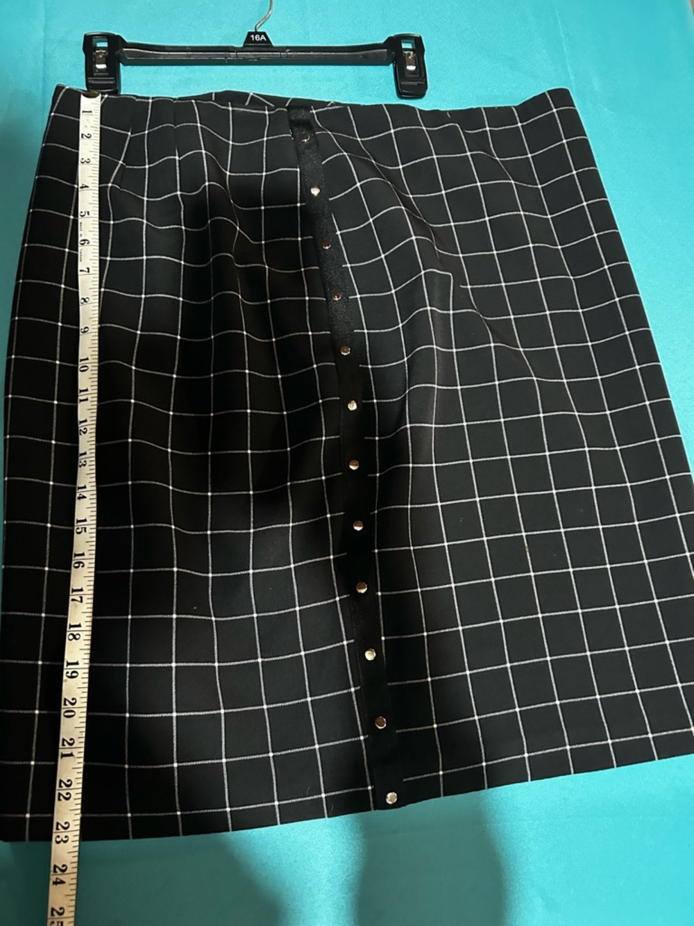 Jones New York Black Grid Skirt with Front Studs